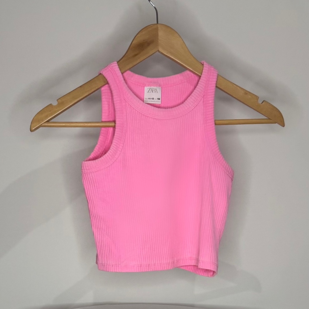 ZARA Kids Ribbed Tank Top – Pink Sleeveless Crop – Size 11/12